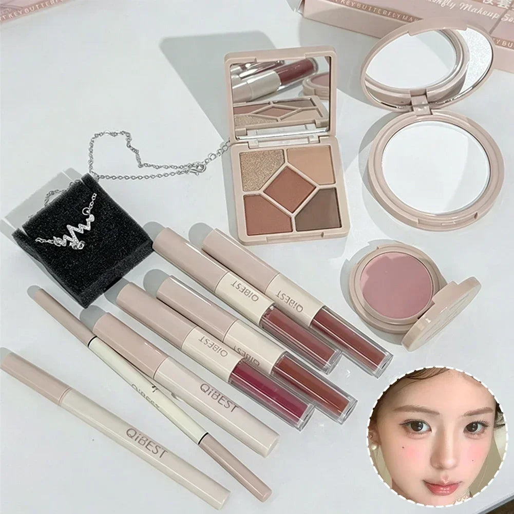 Face Makeup Set Double End Lip Glaze, Pressed Powder,Blush,Eyeshadow, Eyebrow Pen,Eyeliner,Lip Oil Gift Cosmetics