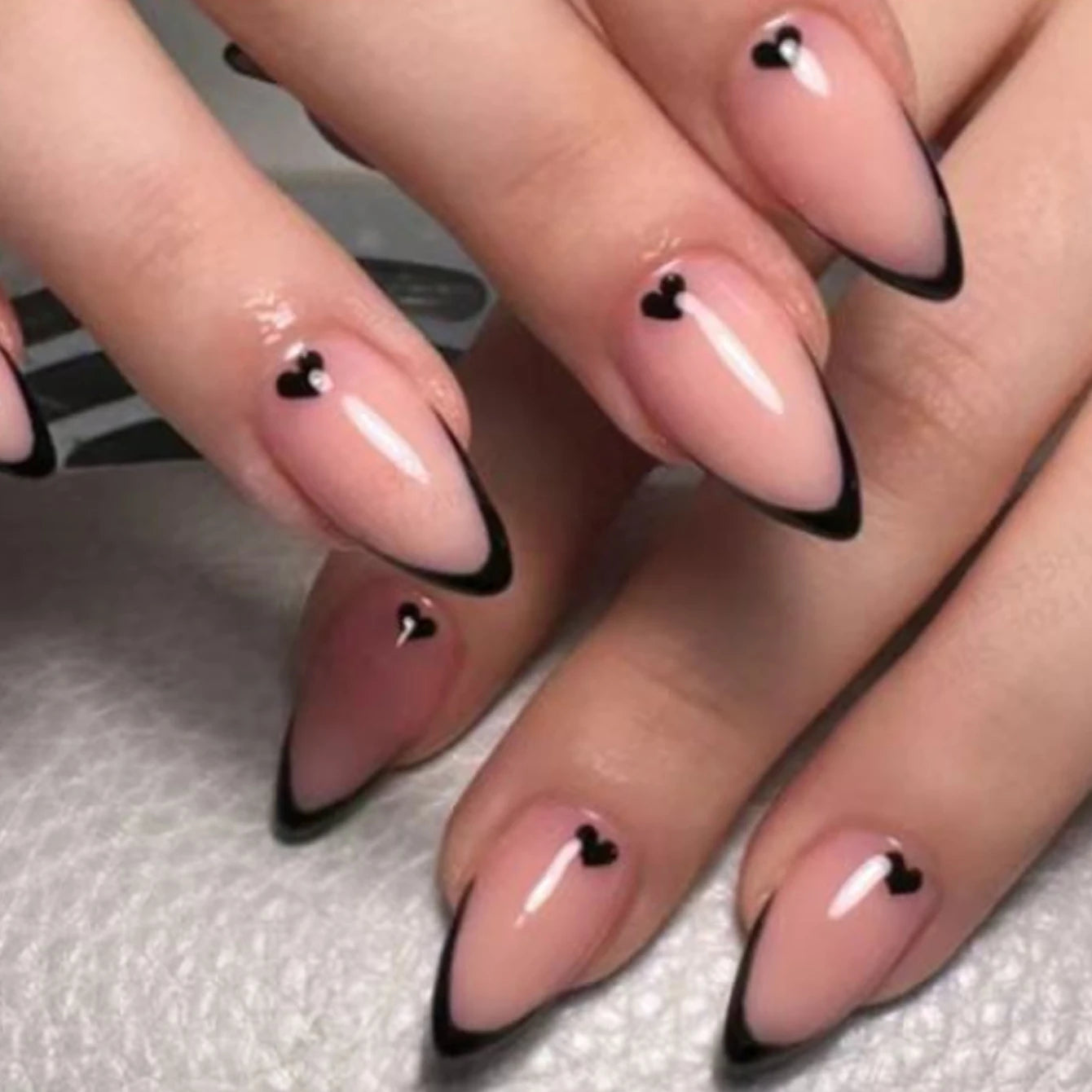 ARTAUG 24PCS Medium Ballerina Pink Nails Black French Tip Press On Nails Press On Nails Love Design Summer Nails Tipsy Cute Nail
