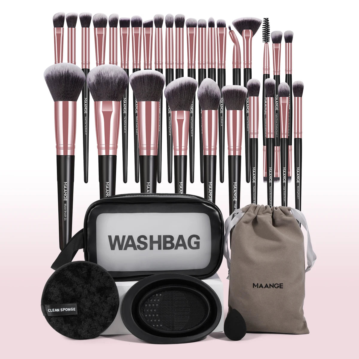 MAANGE 34PCS Makeup Tools Kit 30PCS Foundation Eyeshadow Blush Makeup Brush Cosmetic Makeup Remover Puff Sponge Set with Bag