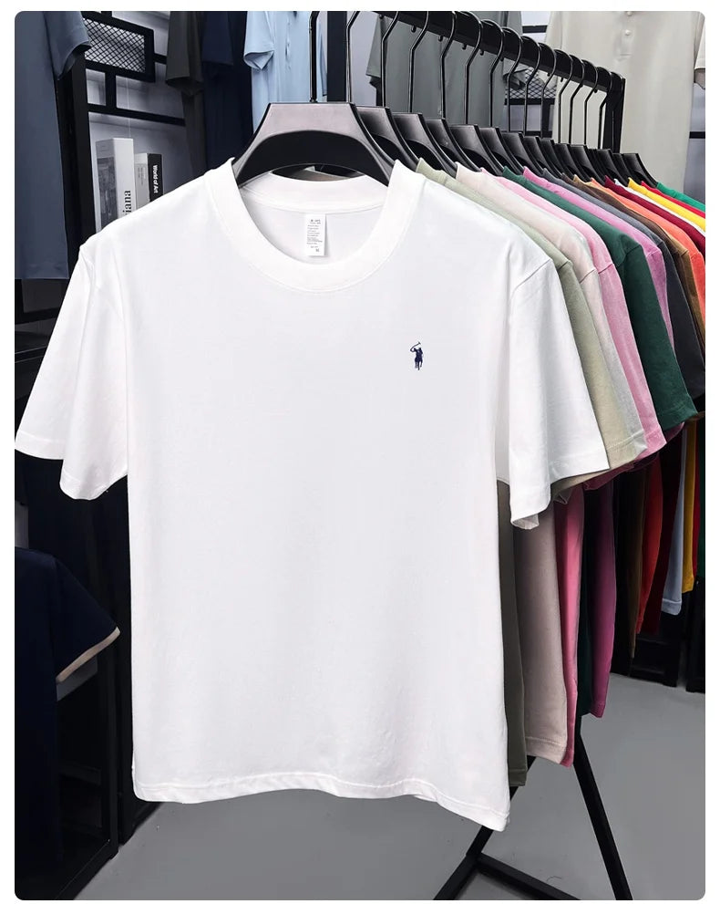 Men's Cotton Short Sleeve T-Shirt Fashionable Pony Print Summer New High-end Comfortable Casual Crew Neck Top