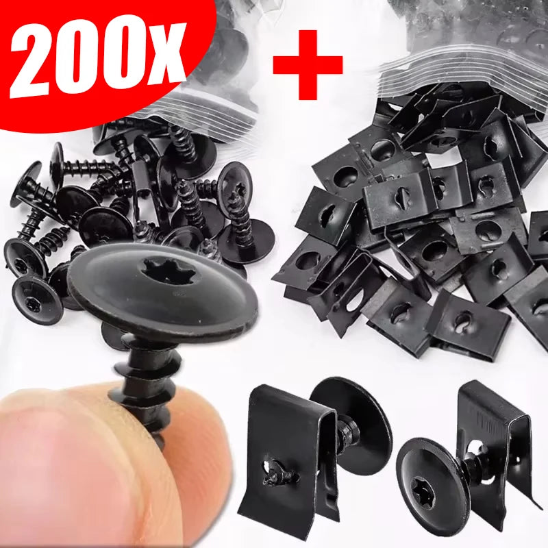 Car Self-tapping Screw Fasteners Auto Metal U-shaped Spacers Self-Tapping Screws Kit Car Motorcycle Modification Accessories