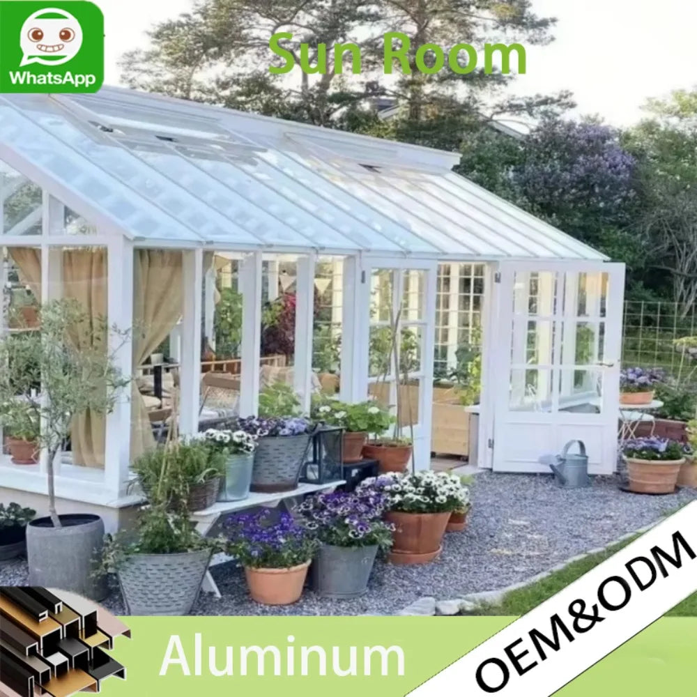 Enclosed Insulated Sunroom Garden Terrace Glass, Aluminum Solarium Conservatory Outdoor Living Room Sun House for Villa