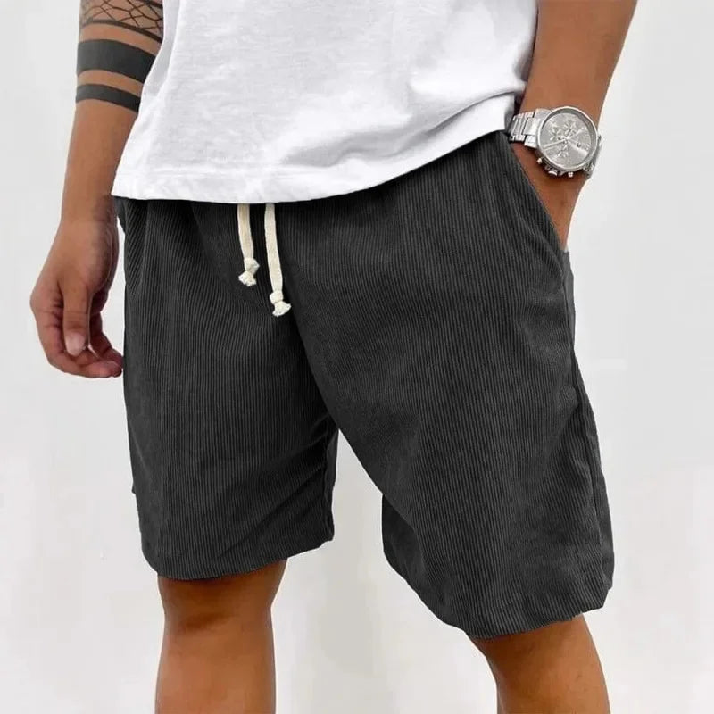 New 2025 Men's Summer Casual Drawstring Corduroy Retro Shorts Comfortable Loose Fit Plain Patterned Versatile for Daily Wear