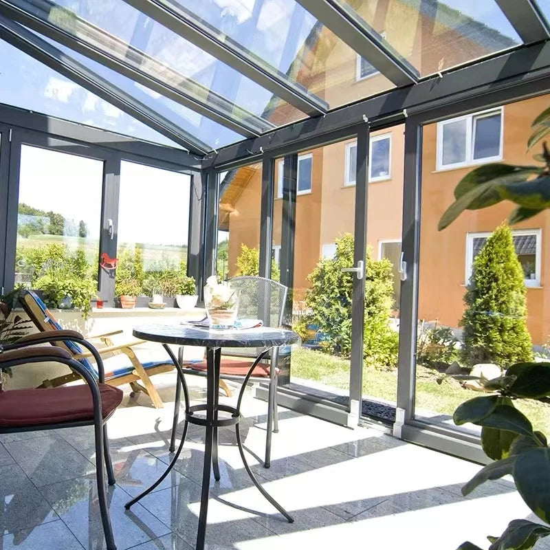 Enclosed Insulated Sunroom Garden Terrace Glass, Aluminum Solarium Conservatory Outdoor Living Room Sun House for Villa