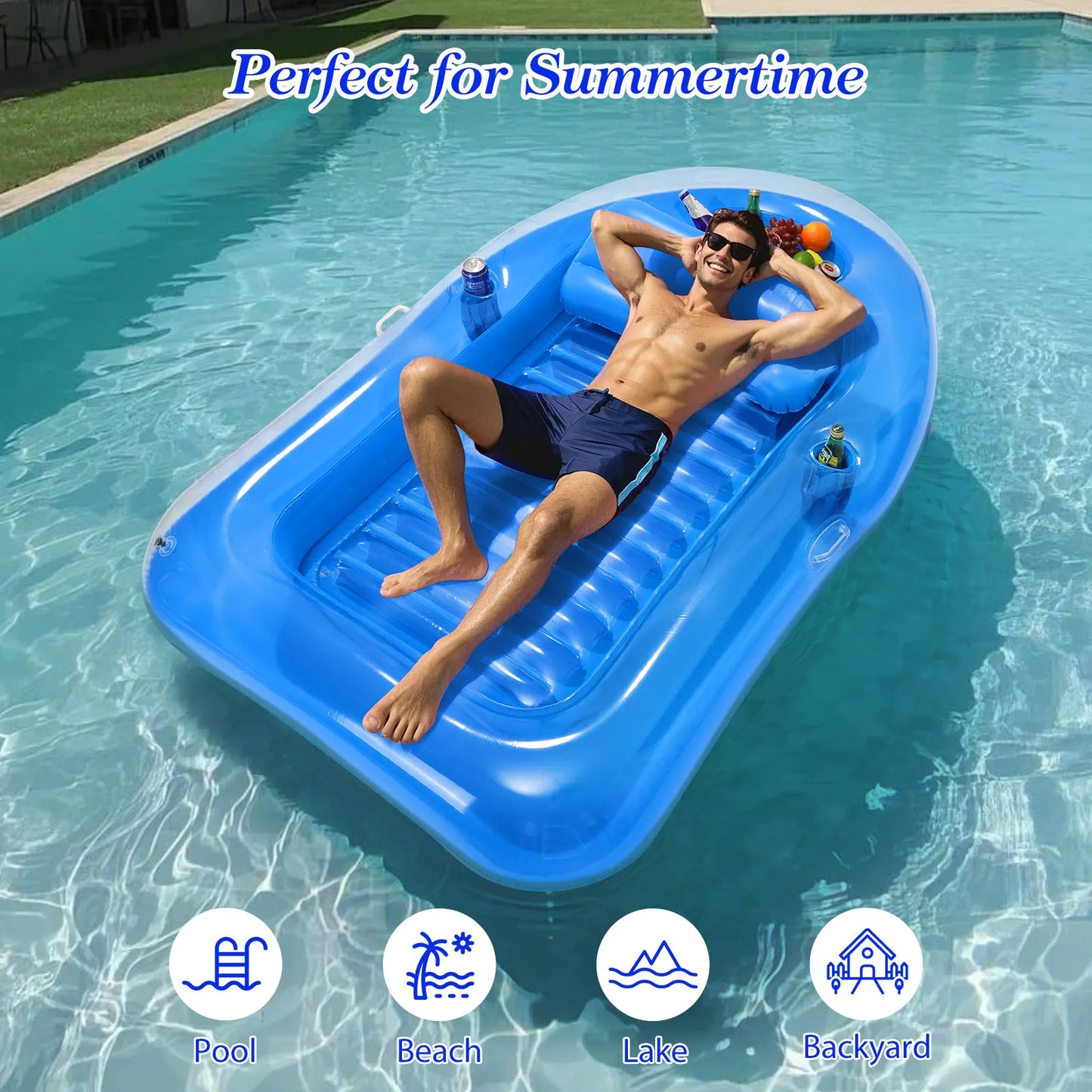 MoKo Inflatable Tanning Pool Lounge Float Pool Floats Adult Boat with Ice Bar and Cup Holders Large Suntan Tub Raft Floaties