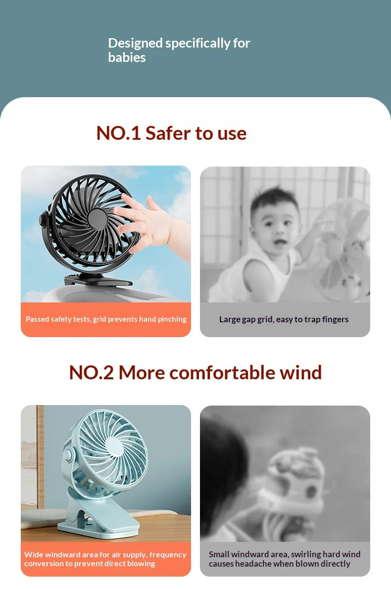 Portable Rechargeable Clip Fan 720° Rotatable Hanging Fan with Night Light Air Cooler for Outdoor Camping Ventilador