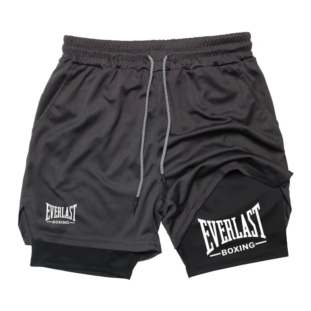 EVERLAST Men's Double Layer Compression Shorts, Quick Dry Sports Pants for Basketball Gym Fitness, Comfortable Athletic Bottoms