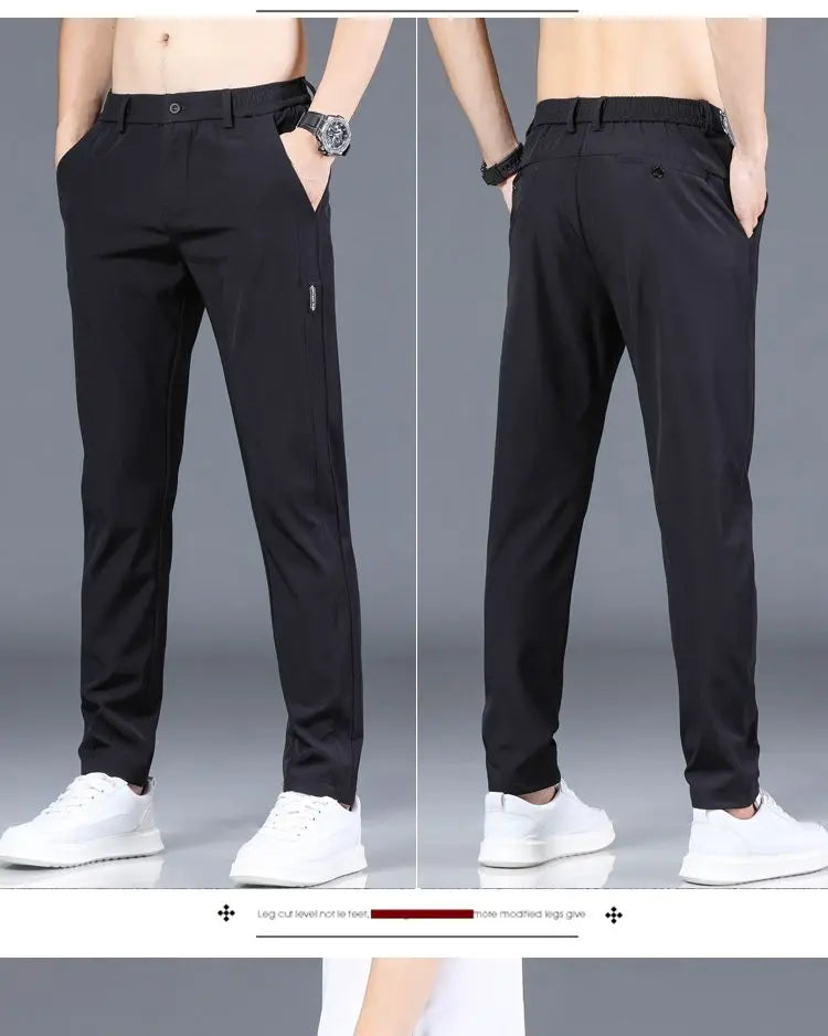 Ice silk men's pants 2025 summer new black gray thin business casual pants outdoor elastic breathable straight leg sports pants