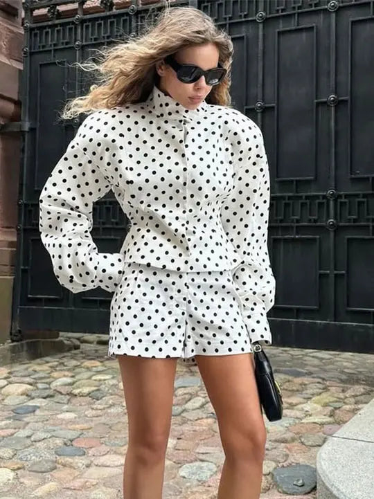 Tossy Fashion Commute 2 Piece-Set Shorts For Women Long Sleeve Patchwork Contrast Shirts Coat And Female Shorts Outfits Summer
