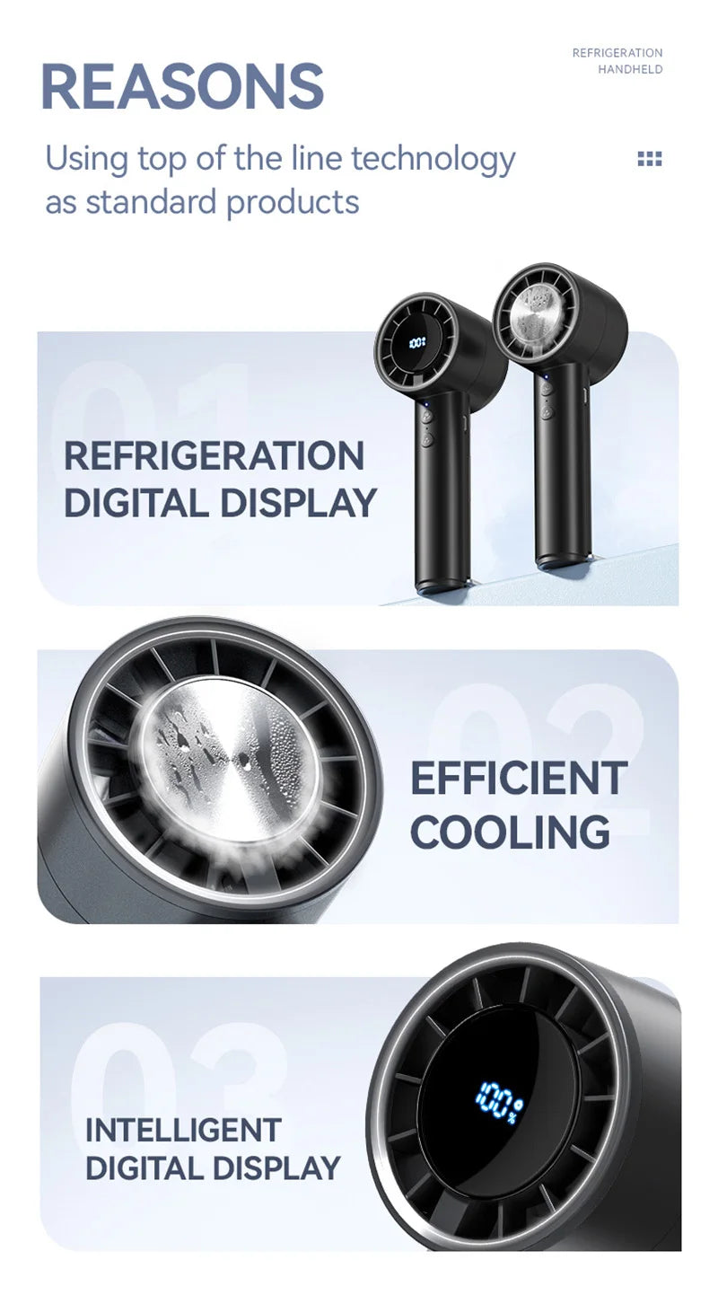 Small Fan Refrigeration Air Conditioner Portable Silent High-speed Led Display High Wind Power USB Charging Fan Handheld