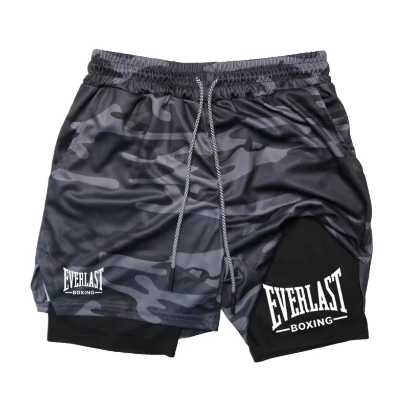 EVERLAST Men's Double Layer Compression Shorts, Quick Dry Sports Pants for Basketball Gym Fitness, Comfortable Athletic Bottoms
