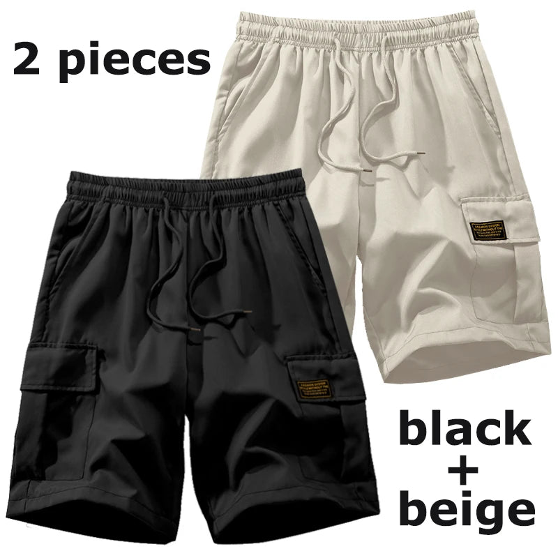 Summer Quick Dry Cargo Shorts for Men Tactical Shorts with Multi Pockets Outdoor Casual Shorts with Elastic Waistband Drawstring