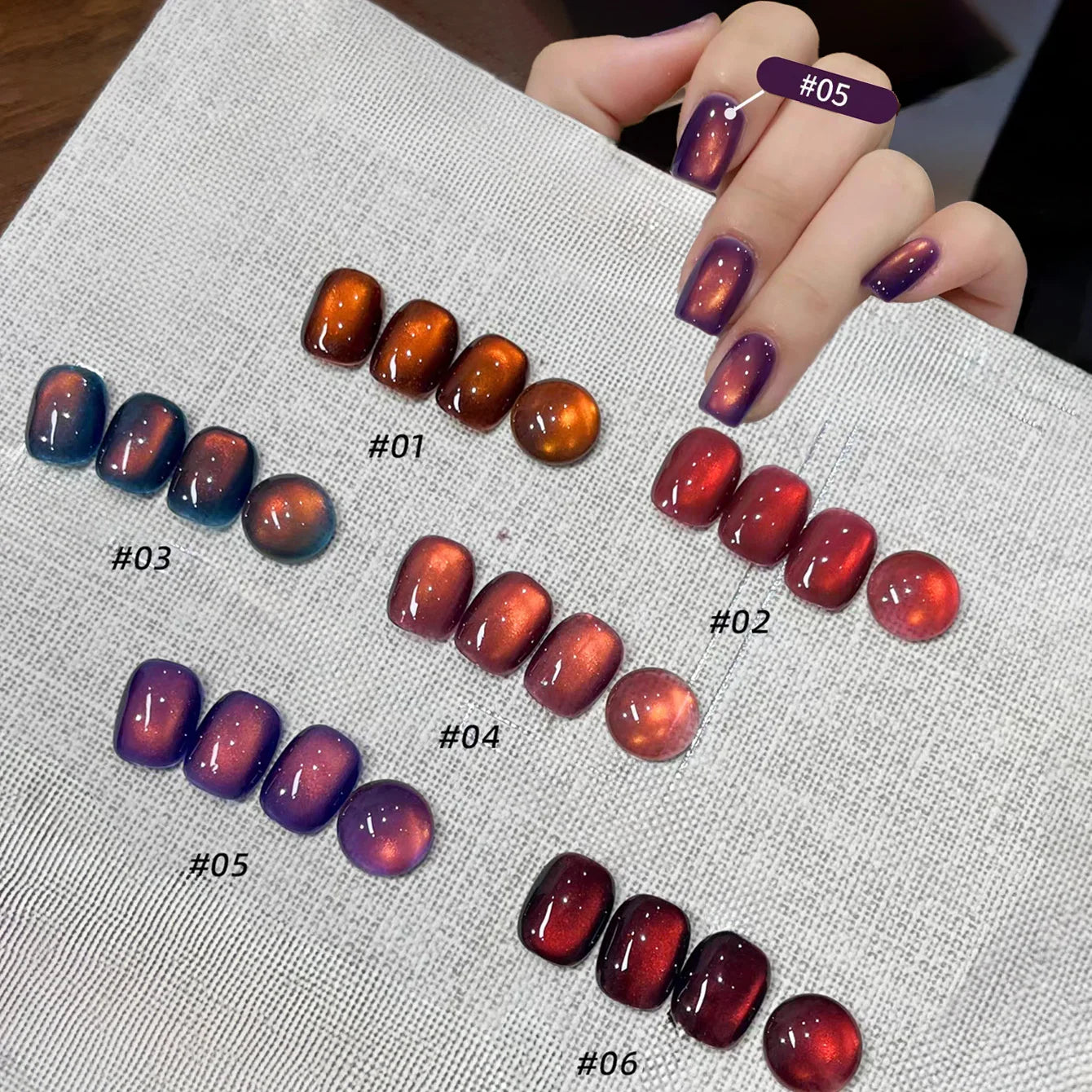 ZH 12ML 12-Color Christmas Red Nails Fiery Sunset Glass Bead Cat Eye Gel Nail Polish Fine Powder Cat Magnetic Gel Nail Salon
