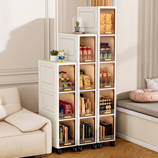 20cm Slim Storage Cabinet, 3/4/5-Tier Narrow Rolling Organizer with Wheels, Space-Saving Shelf  White Multi-Purpose Storage