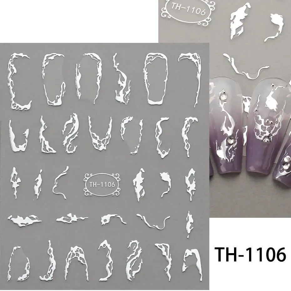 1PCS Black White Butterfly Laser Nail Stickers Y2K Nail Art Decoration Abstract Lines Bronzing Flowers Stickers For Nails