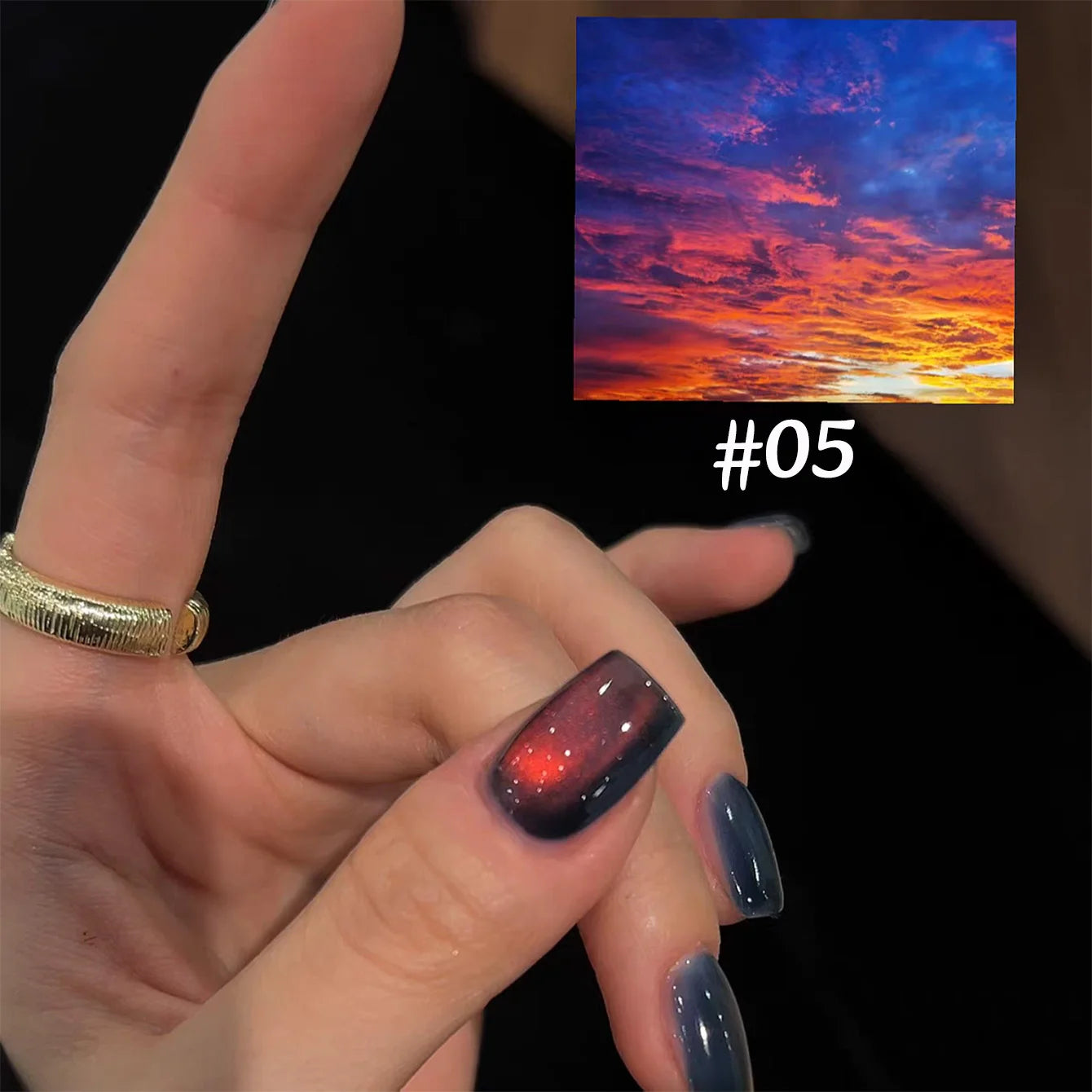 ZH 12ML 12-Color Christmas Red Nails Fiery Sunset Glass Bead Cat Eye Gel Nail Polish Fine Powder Cat Magnetic Gel Nail Salon