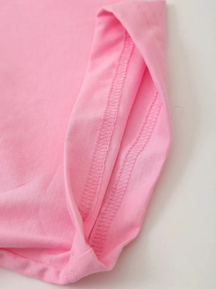 HH Summer Women Casual T Shirt Pant Sets Elegant Pink O Neck Short Sleeve T-Shirt + Drawstring Loose Trousers Spring Suit