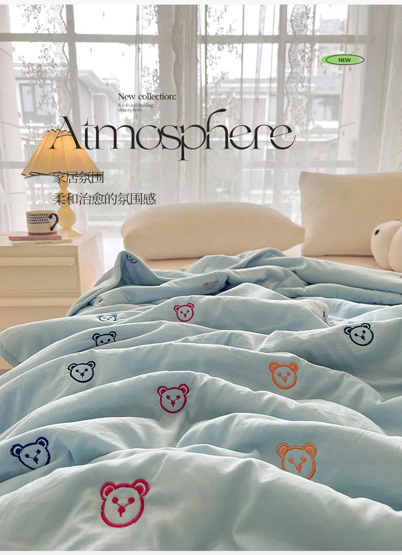 2025 New Embroidered, washed cotton, summer quilt, air-conditioned, skin friendly, breathable, machine washable bedding
