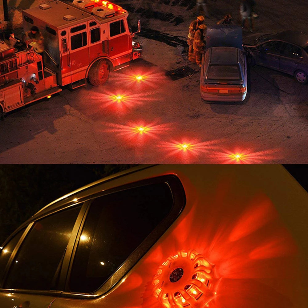 8Led Flares Emergency Lights Roadside Safety Beacon Disc Flashing Warning Flare Kit With Magnetic Roadside Warning Flasher