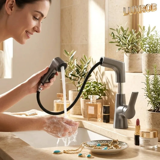 2026 New Rotary Pull-out Bathroom Sink Faucet Hot & Cold Water 3 Modes Water Outlet Stylish Modern Design Basin Mixer Tap