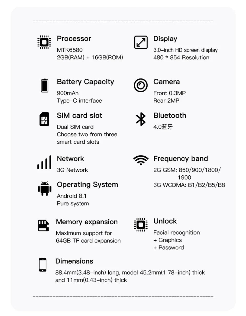 SOYES A17 Mini Android8.1 Smart Phone 3.0 Inches 2GB RAM 16GB ROM Dual SIM Standby Play Store 3G Little Phone
