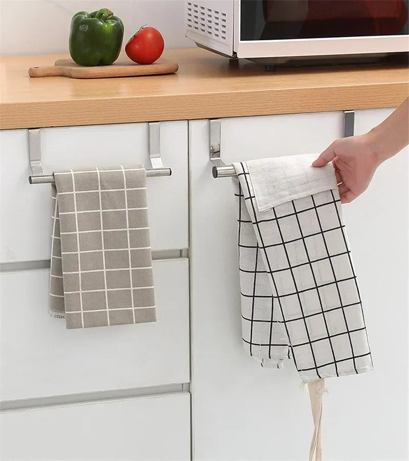 Kitchen Cabinet Door Towel Bar Stainless Steel Door Back Towel Hanging Holder Bathroom Punch-free Towels Hooks Home Organizer