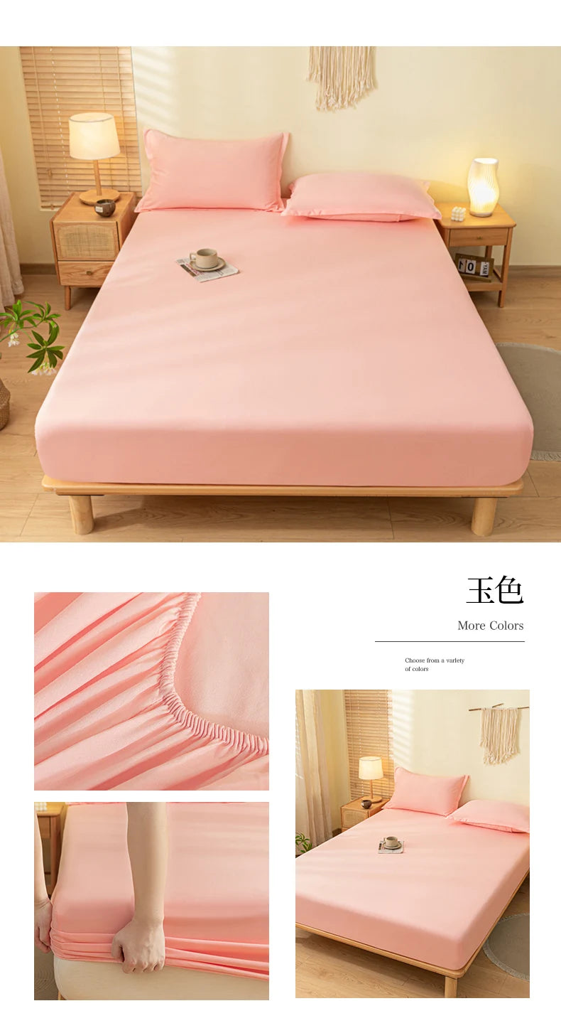 1pc Skin-friendly Bed Cover with Elastic Band Solid Color Brushed Bed Sheet Single/Queen/King Fitted Bedsheet(without pillowcase