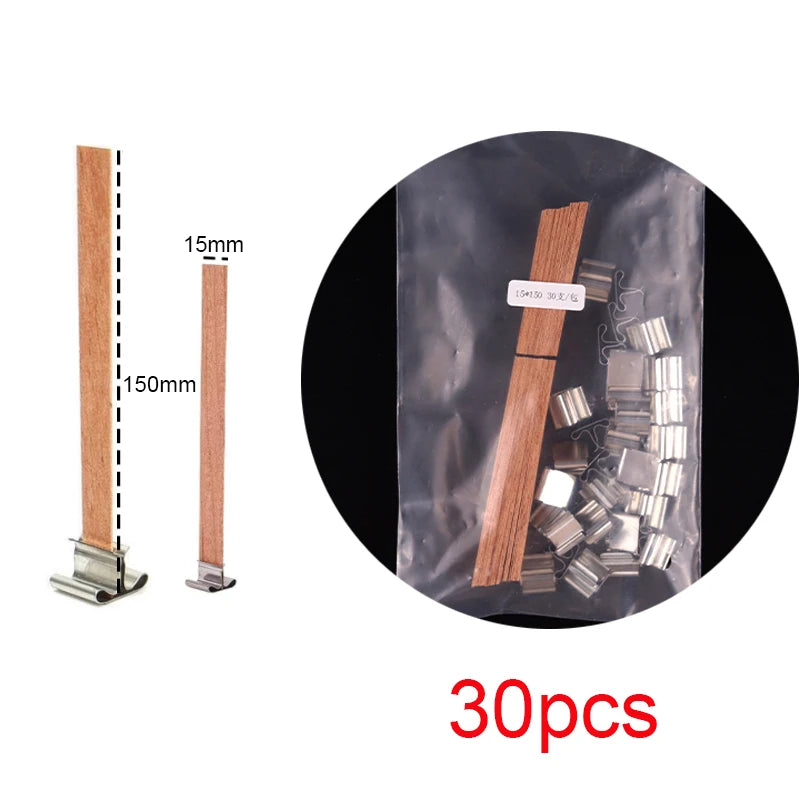 30pcs Wooden Candle Wicks Candle Making Set Wicks with Clip Base  Naturally Smokeless Wood Core for DIY Candle Jar Making Tools