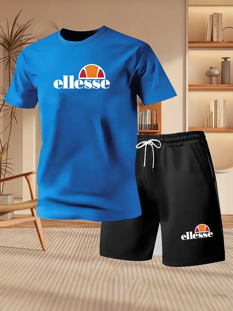 Summer New Men's Casual Fashion Outdoor Sports Men's Clothing, Printed T-shirt Casual Home Leisure 2-piece Set