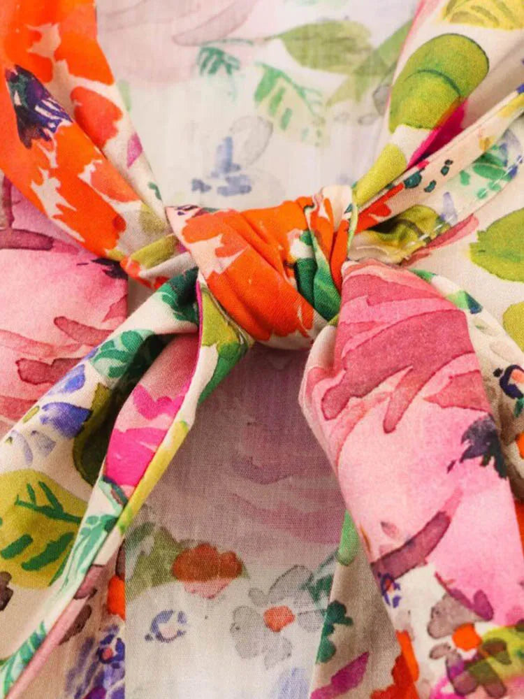 Women Summer Shirts Blouses Tops 2026 Fashion Floral Print Bow Collar Short Sleeve Female Elegant Street Top Clothing