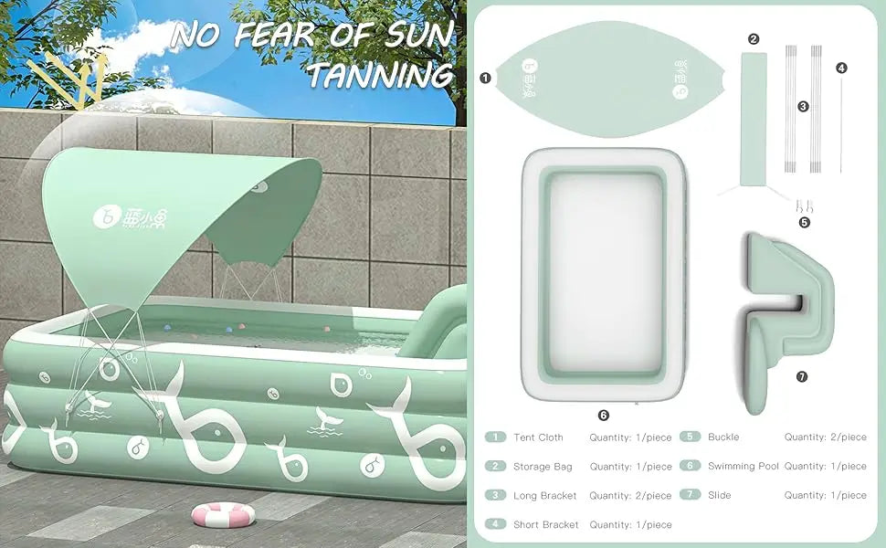Inflatable Pool with Canopy and Slide,Large Inflatable Swimming Pool for Persons,Family Pool for Backyard, Outdoor