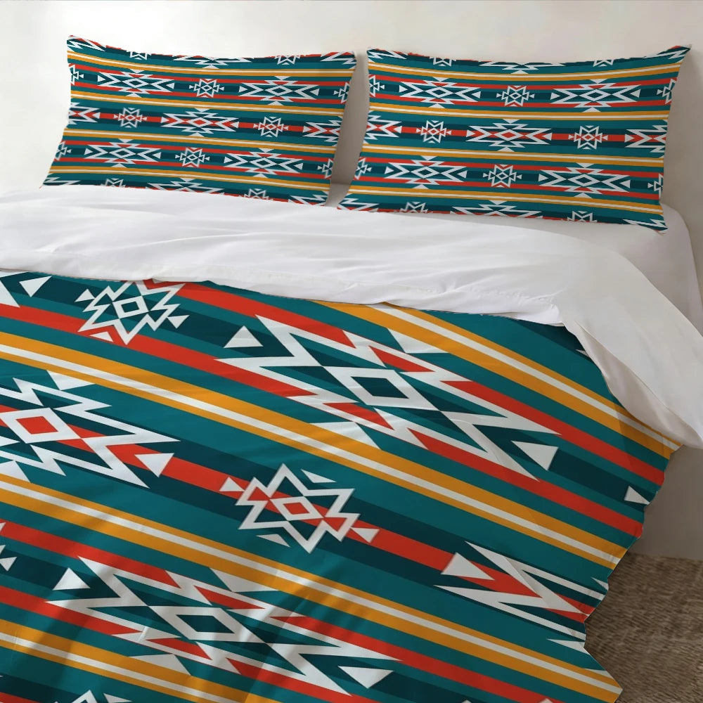 High-Definition Digital Printed Bedding Set, Ethnic Style Geometric Pattern Duvet Cover Set, Large Floral Print Duvet Cover Set, Includes 1 Duvet Cover + 2 Pillowcases, Suitable for Bedroom, Guest Room, Home Decoration, Polye