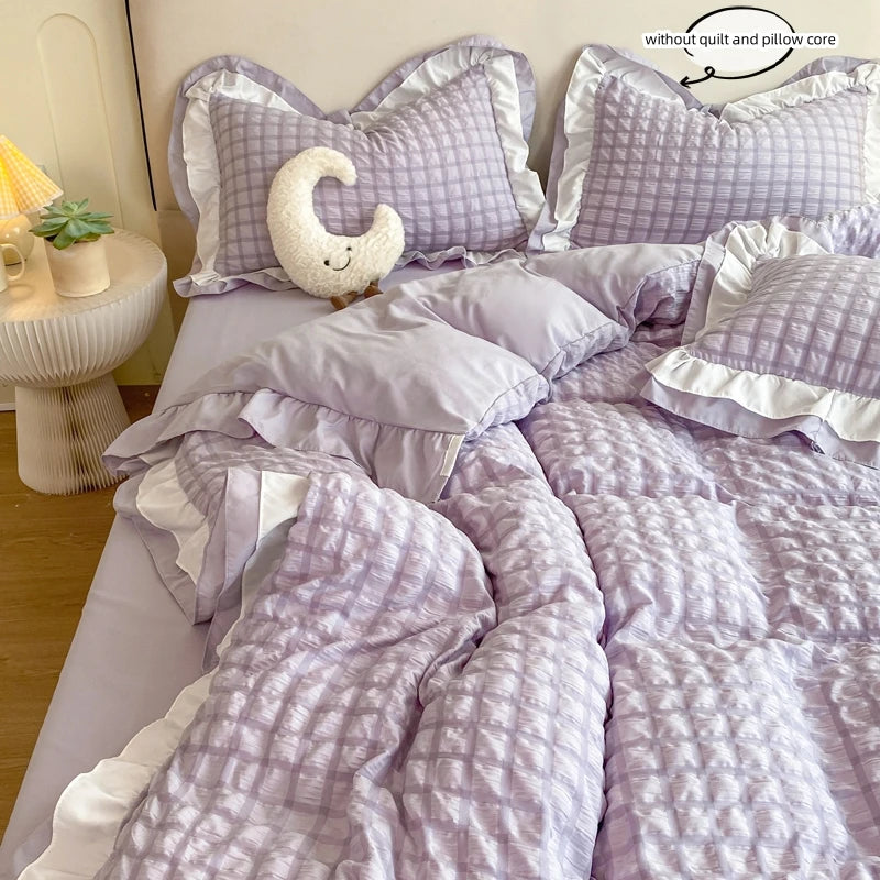 3pcs Korean lace Bedding set seersucker Duvet Cover Set (1*Duvet Cover + 2*Pillowcase, Without Core)for bedroom guest room