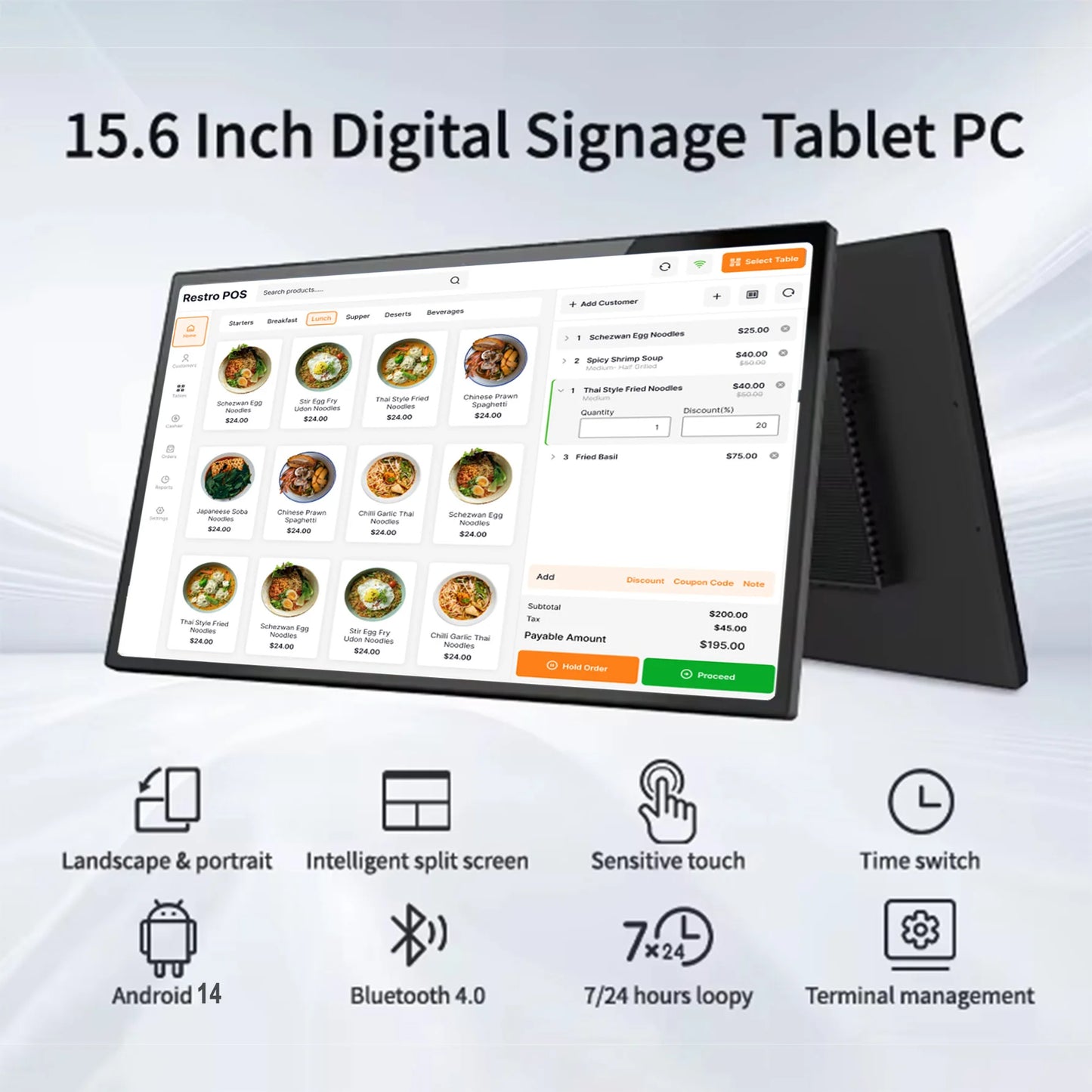 Smart Home Tablet Wall Mount with Double-Sided Lights 15.6 Inch FHD Touch Screen Android 14 8-Core 4G 32G POE for Home Automati
