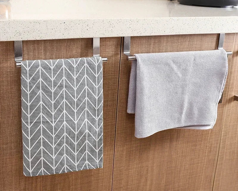 Kitchen Cabinet Door Towel Bar Stainless Steel Door Back Towel Hanging Holder Bathroom Punch-free Towels Hooks Home Organizer