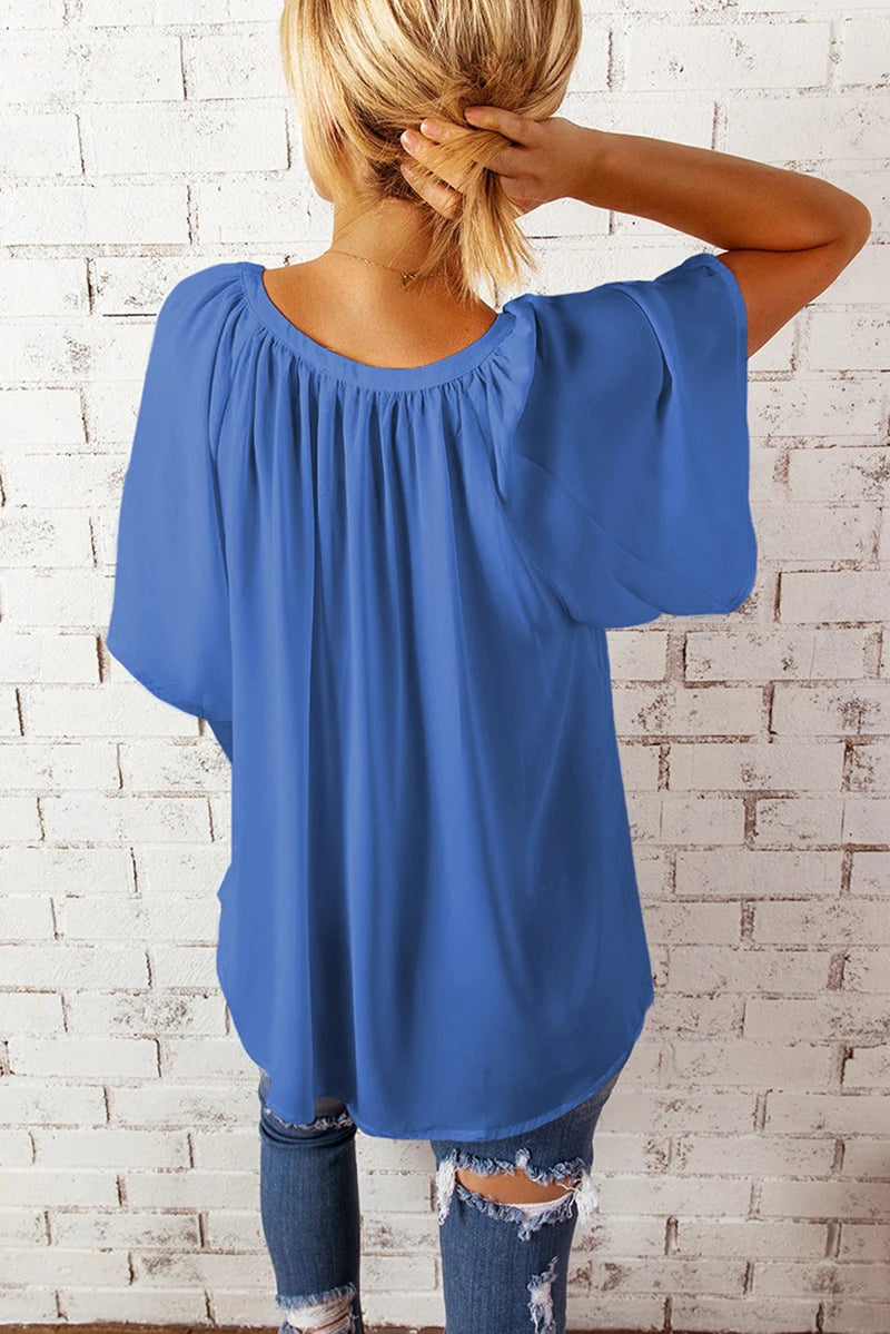 Summer New Loose V-neck Top Casual Women's T-shirt Chiffon Shirt