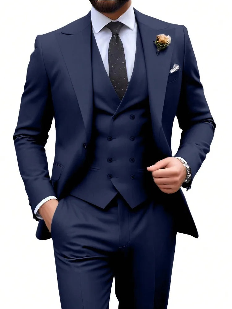 Men's Suits 3Pieces Suit Set For Men Elegant Solid Fashion Slim Fit Prom Blazer Double Breasted Vest Pants Set Business