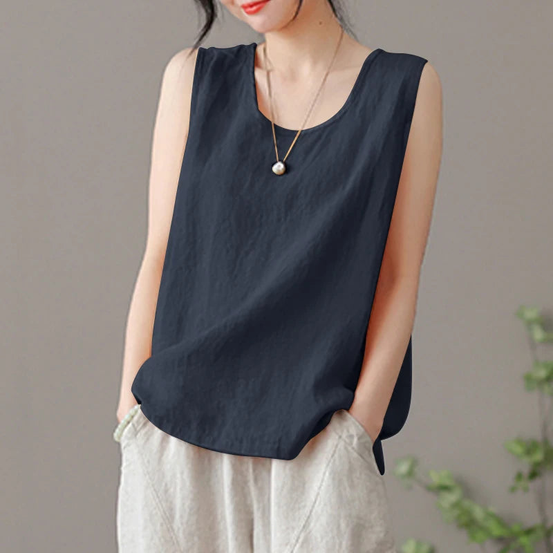 2024 ZANZEA Fashion Summer Beach Shirt Women O Neck Sleeveless Tanks Tops Female Party Solid Loose Blouse Elegant OL Work Blusas