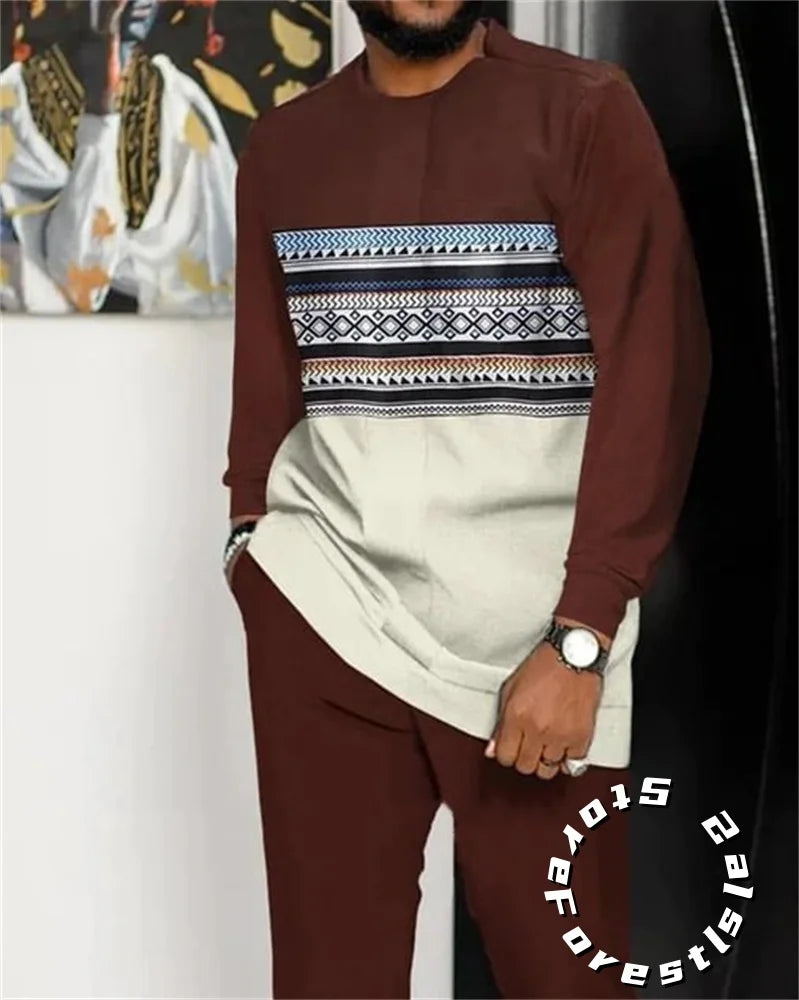 Classic Dress Set for Men Tracskuit Set Casual Walking Suit Ovrersize Streetwear Long Sleeve T-Shirt Trousers Outfit 2-piece