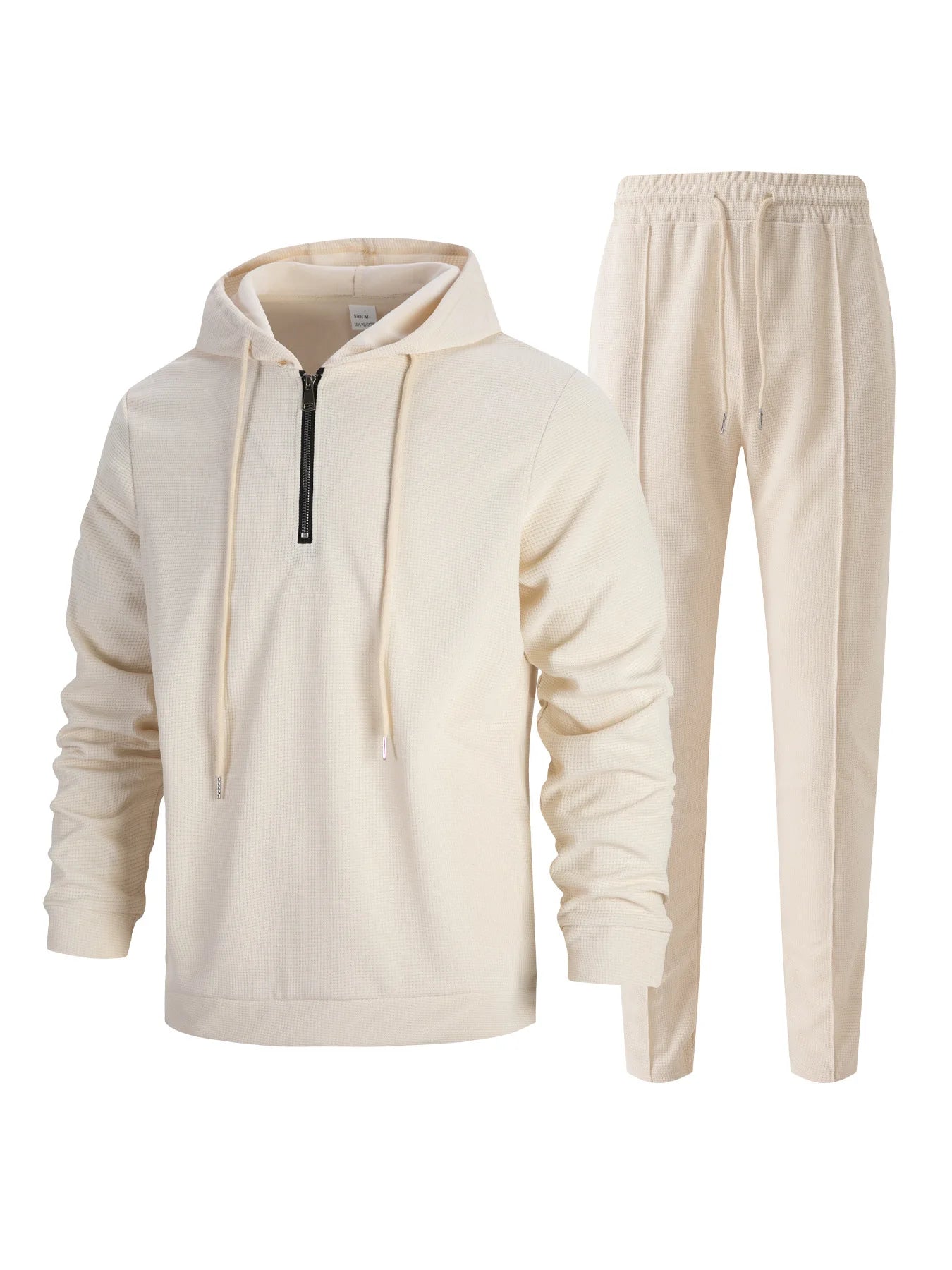 Teen Boys 2-Piece Set Waffle Knit Half-Zip Hoodie And Drawstring Pants Casual Comfortable Clothing