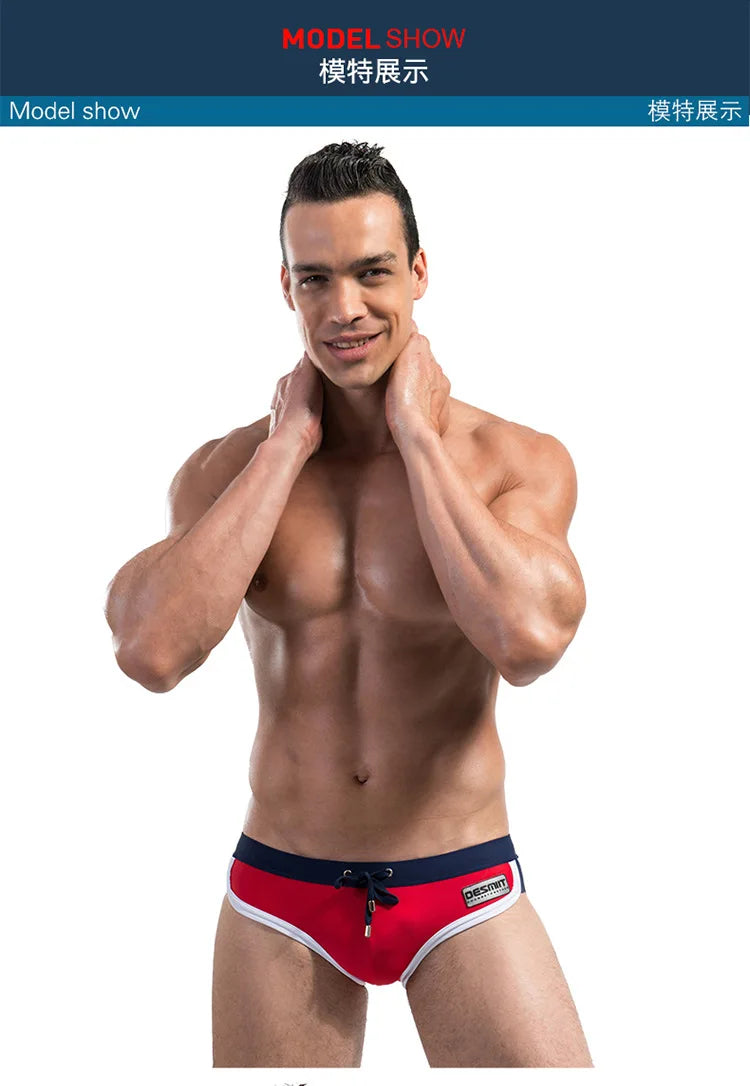 Mens Swim Briefs Trendy Tight Breathable Splicing Swimming Trunks Bathing Suit Maillot De Bain Homme Sports Board Beach Shorts