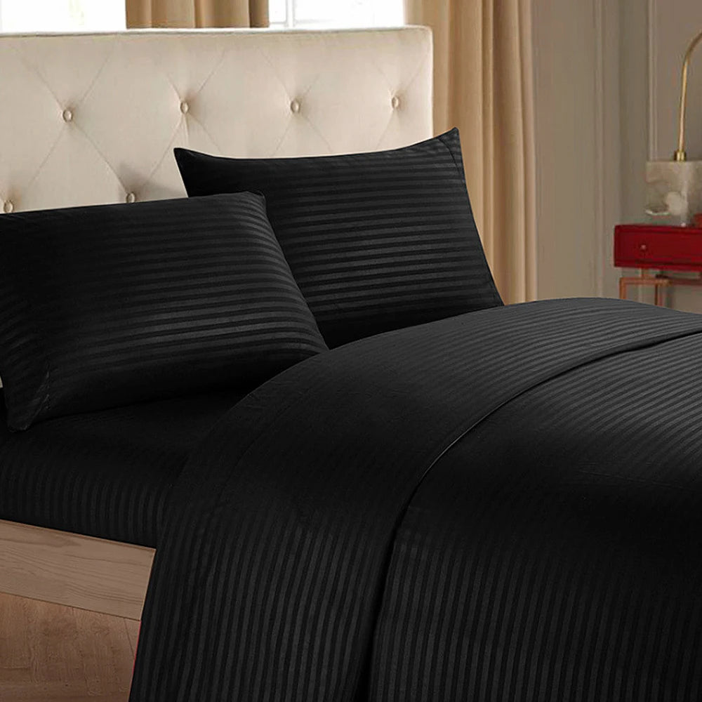 Battilo Bed Sheets 4 Pieces Set Luxury Fitted Flat Sheet with Pillowcases Solid Stripe Bedding Set For Twin Full Queen King Size