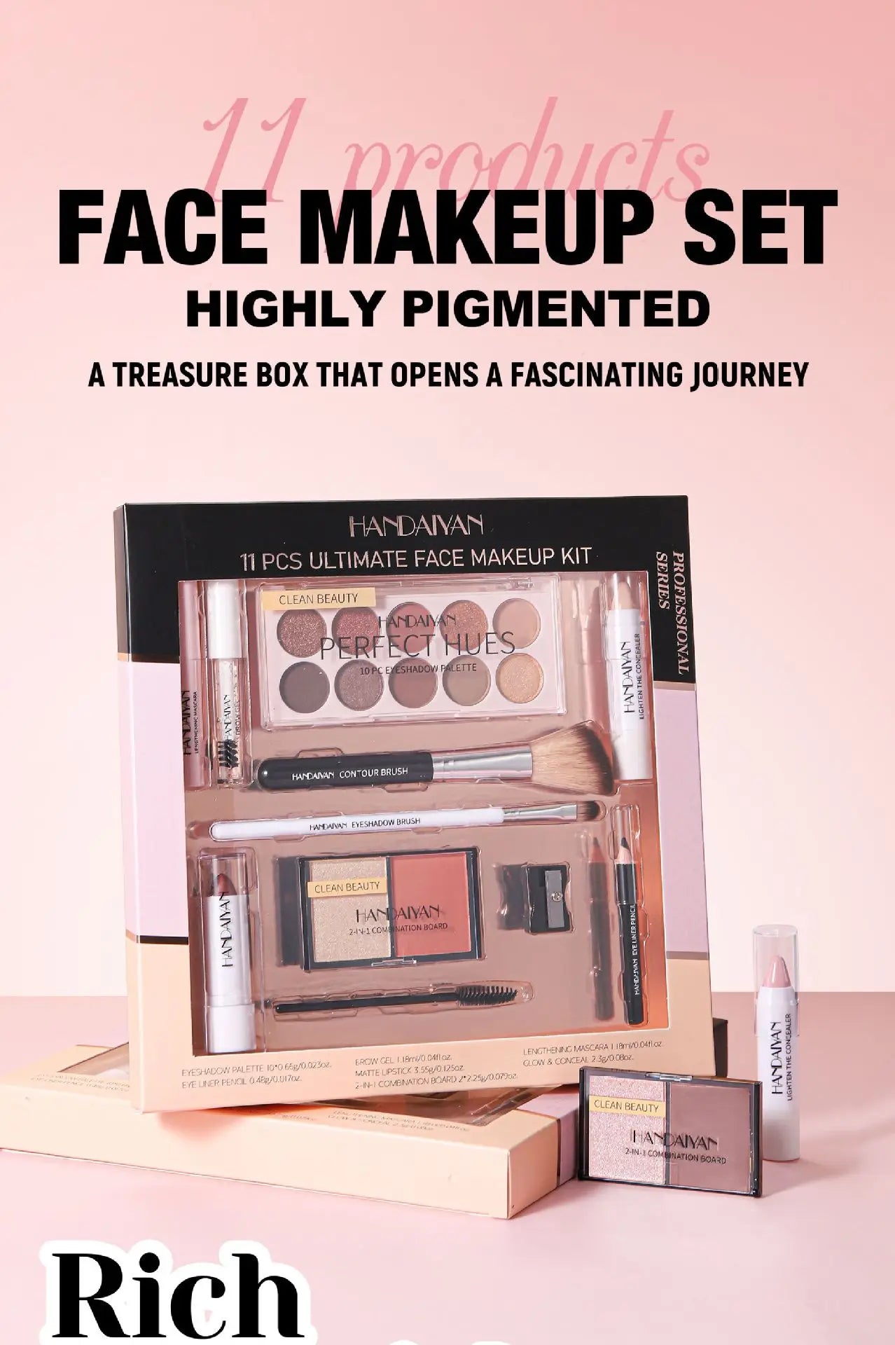 Professional Makeup Kit 11 Pieces Shadow Contour Blusher Set Waterproof Highly Pigmented Smudge Proof Face Cosmetics Collection