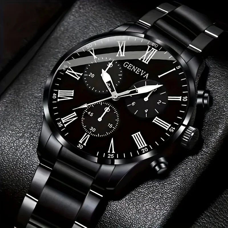4-piece men's fashion watch set, quartz sport, round zinc alloy case quartz watch