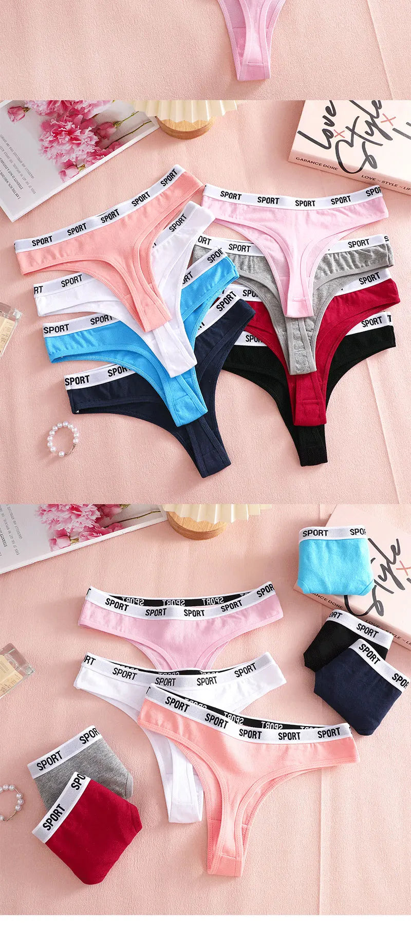 FINETOO 4PCS/Set Women Sexy Cotton Thongs For Women Sport Brand String Underwear Female Soft Coton Tangas Woman Thong Tanga