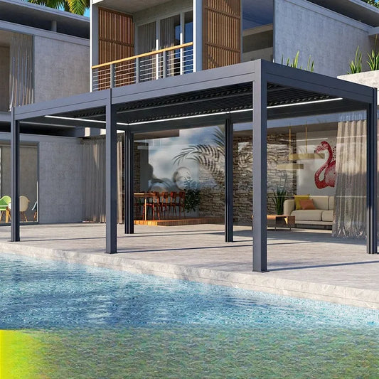 Pergola murale bioclimatique en aluminium, toit à persienne motorisée, auvent extérieur étanche pour balcon ou jardin
