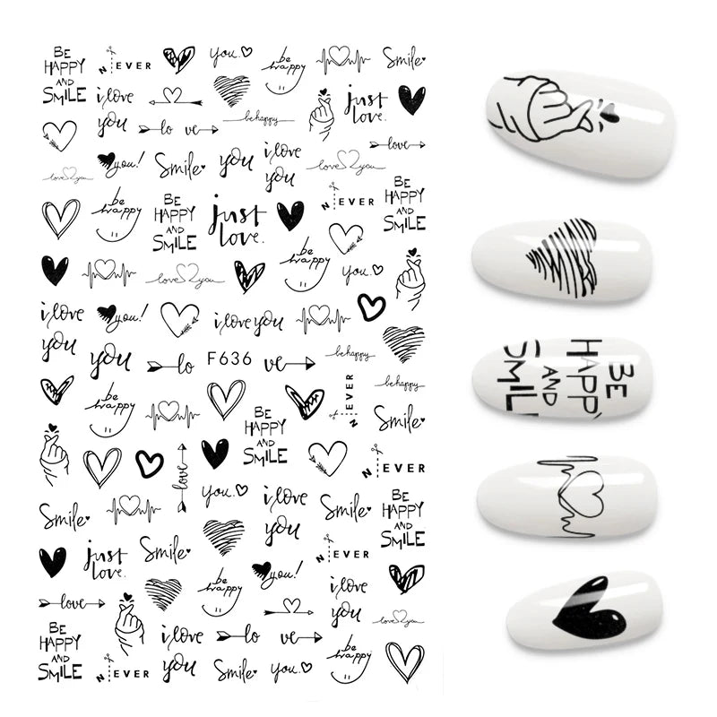 1PCS Black White Butterfly Laser Nail Stickers Y2K Nail Art Decoration Abstract Lines Bronzing Flowers Stickers For Nails