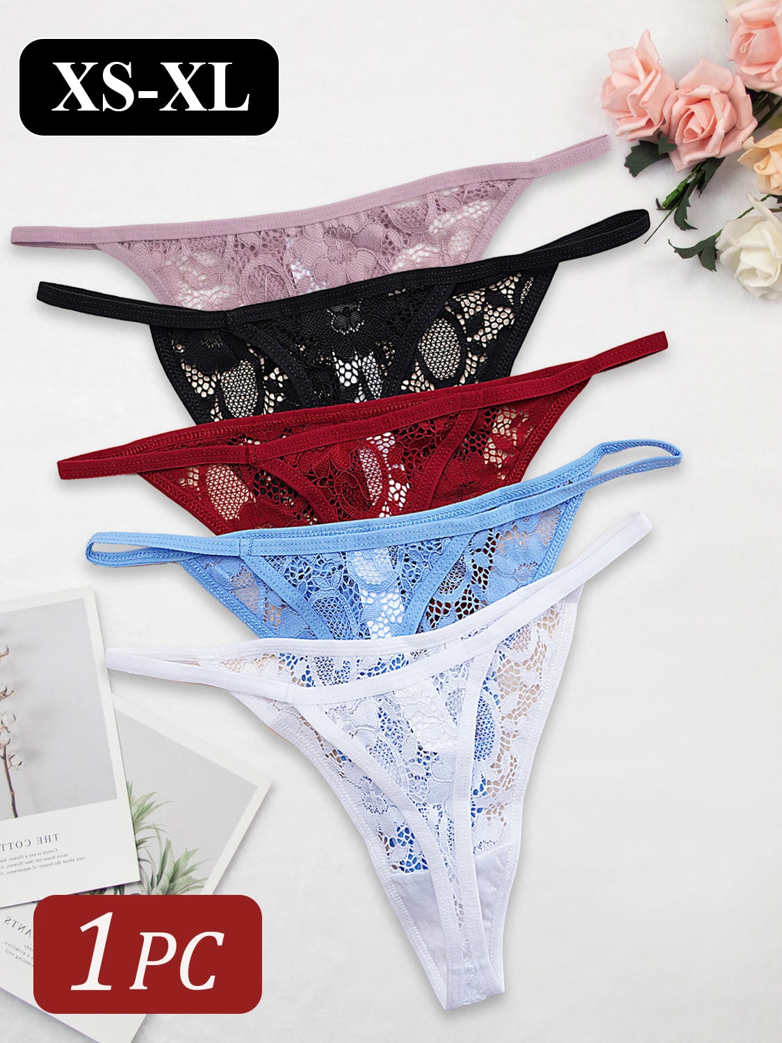 1PC Sexy Lace Semi-sheer Thong Ultra-thin Low Waist T-Back Underwear Women G-string Bikini Panties Lingerie Tanga Mujer XS-XL