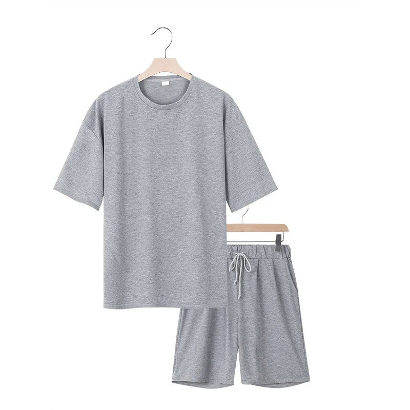 Men's two-piece clothing set, loose round-neck T-shirt and shorts set, casual sportswear, perfect for summer