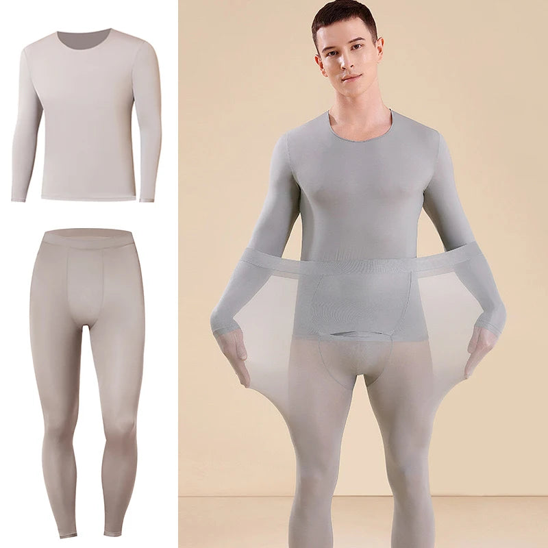 Men Thermal Underwear Set Plus Size Ultra-thin Pajamas Suit High Elastic Long Sleeve Long Johns Autumn Winter Skincare Clothing